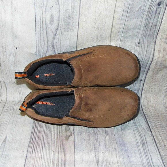 MERRELL Jungle Moc Nubuck Waterproof Brown Slip On Mocs Mens Size 10 Wide - Picture 6 of 7